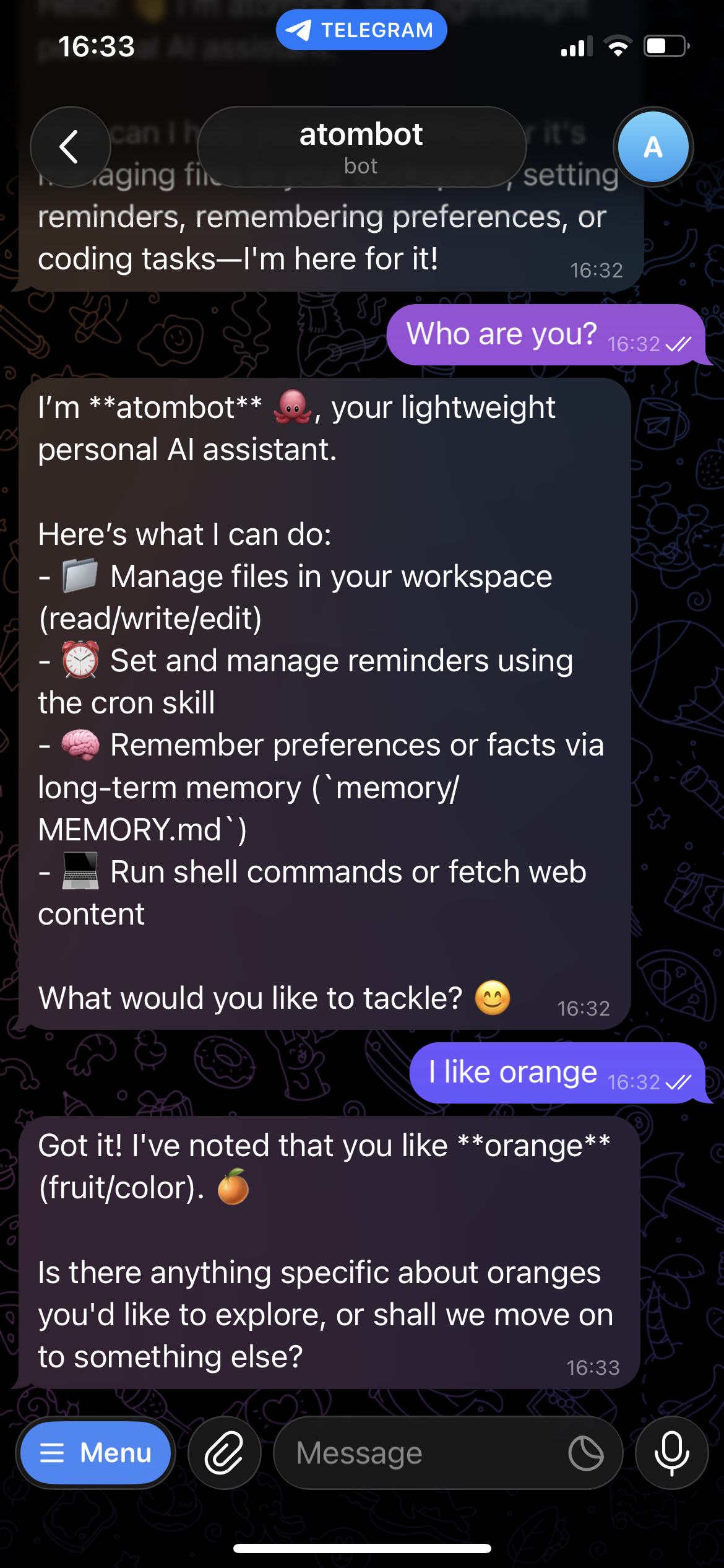 Atombot chat use case
