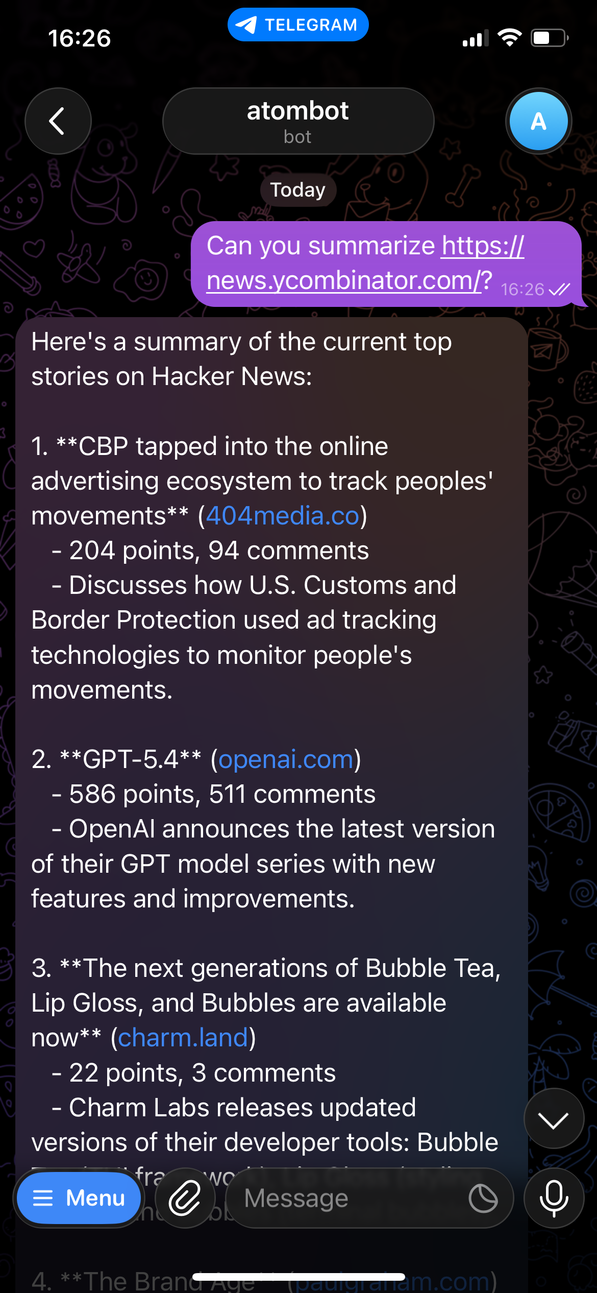 Atombot web search use case